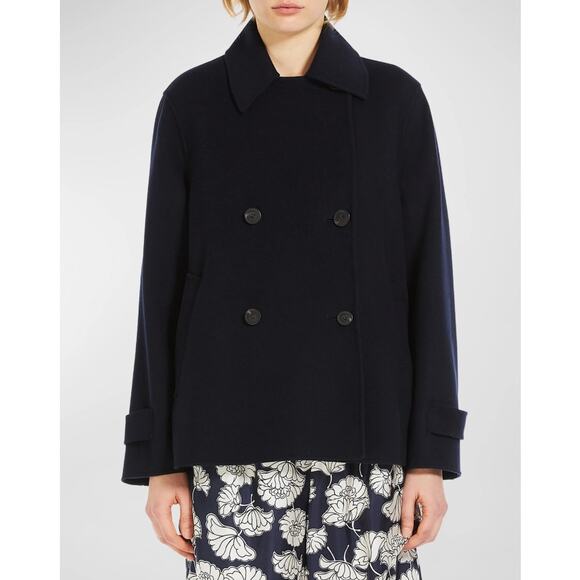 Weekend Max Mara Usuale Double-Breasted Wool-Blend Coat in Navy, Size 12